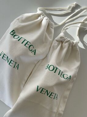 BOTTEGA VENETA White & Green Logo'd Dust Bags, NEW Set of 2